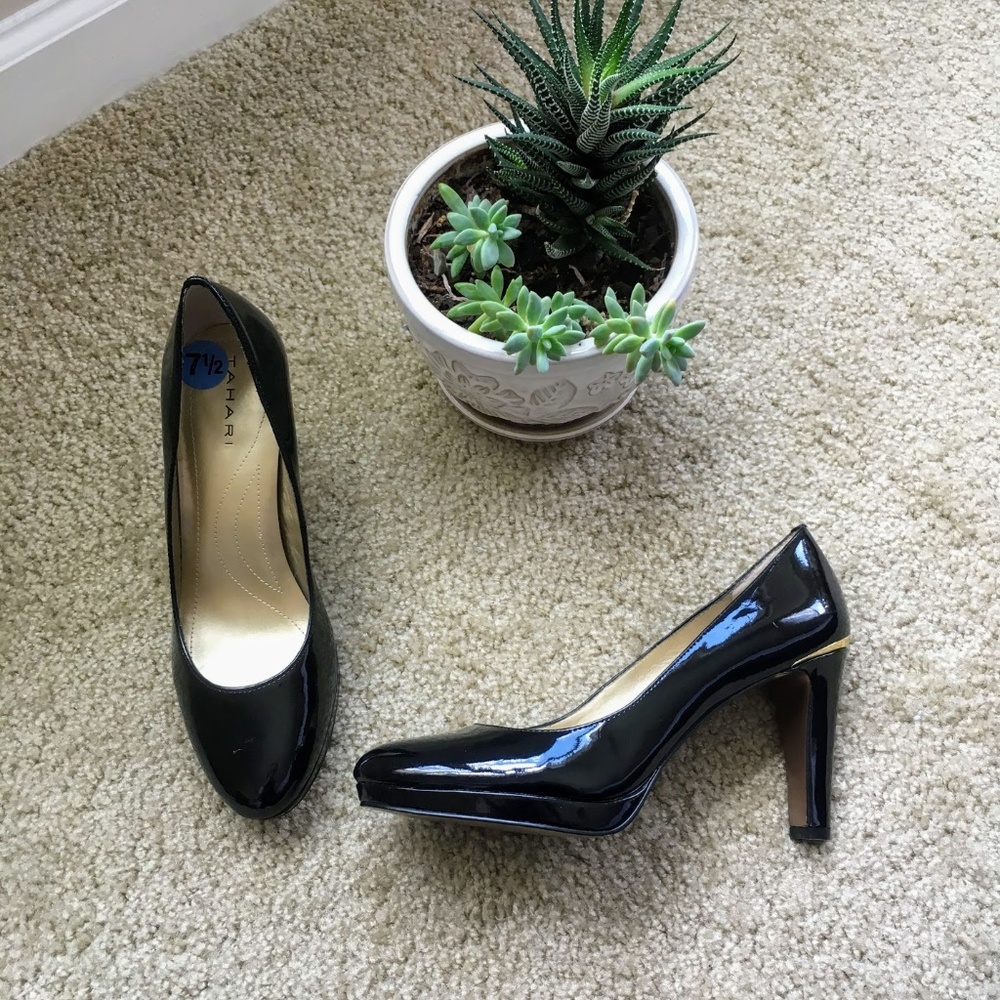 Tahari Carol I Black Patent Pumps